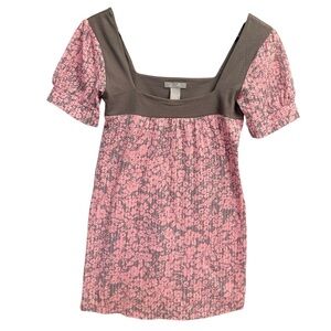 dELiA*s Women’s Pink Gray Print Top Size Small Short Sleeve Blouse